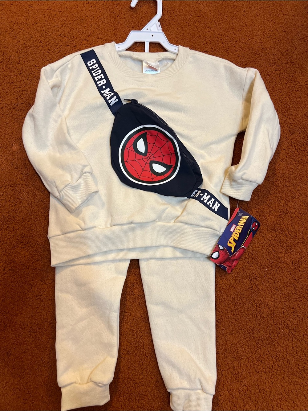 Spider-Man Cream Sweatshirt & Joggers with Navy Fanny Pack